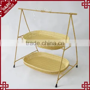 S&D 2 Tier New Design Poly Rattan Brathroom Storage Basket Storage Wicker Rack Shelf for Hotel thumbnail-1