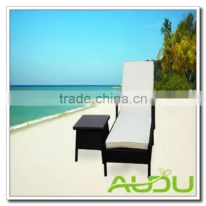 Audu Napoli Black Rattan Sun Loungers With Wood Handle thumbnail-2
