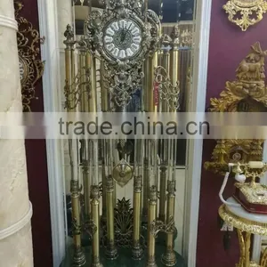Exquisite Brass Cast 24K Gold Plated Emperador Marble Base Floor Clock thumbnail-2
