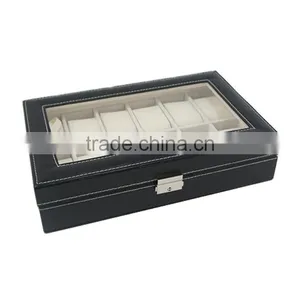 Store More Watch Box Large 12 Mens Black Leather Display Glass Top Jewelry Case Organizer thumbnail-4