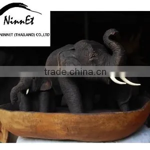 Wood Carved Elephant From Thailand thumbnail-2