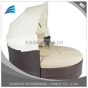Outdoor Patio Rattan Wicker Sofa Bed Round Retractable Canopy Daybed thumbnail-5