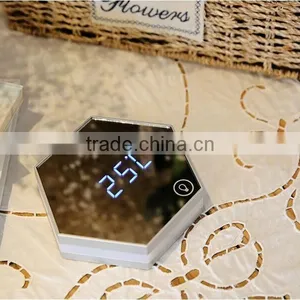 Latest Arrival Digital Alarm Clock With Make-up Mirror LED Night Light Digital Thermometer Multifunctional Wall Desk Clock thumbnail-5