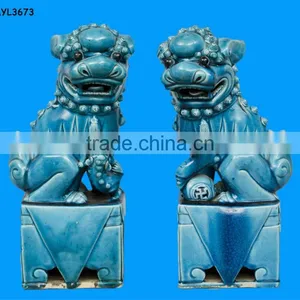 Pottery Aqua Blue Outdoor Lion Efigy thumbnail-1
