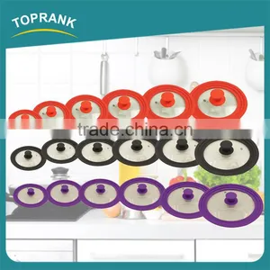 Custom Size Color Kitchen Cooking Lids Universal Silicone Edge Glass Pot Lid thumbnail-5