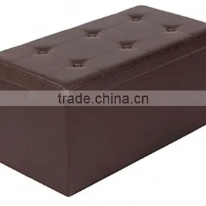 Brown Faux Leather Folding Shoes Storage Ottoman Cube Bench thumbnail-2