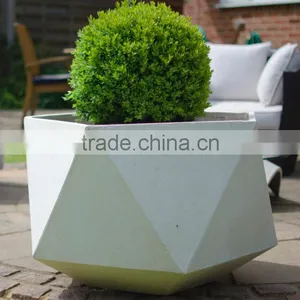 Geometric Light Cement Planter in White thumbnail-1