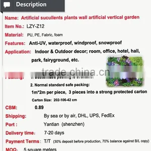 High Quality Artificial Vertical Garden Plants Wall With Sucullents thumbnail-2