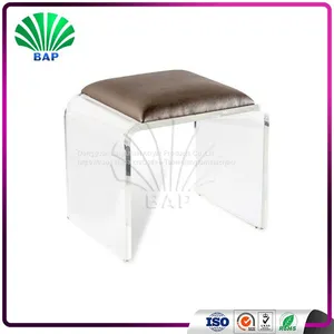 Beauty C-Shape Acrylic Stool Leather Cushion Ottomans Bedroom Lucite Bed Side Stool thumbnail-1