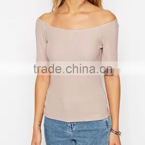 Latest Arrival Off Shoulder Top in Rib With Boat Neckline thumbnail-3