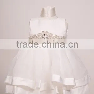2017 Hot Selling Plain White Baby Girl Short Party Wear Dress thumbnail-1