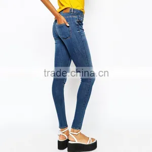 High Waist Blue Plain Skinny Casual Women Jeans From OEM Factory thumbnail-3