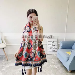 2017 New Spring China Girl Scarf National Wind Geometric Figure Cotton Material for Trip Women Tippet thumbnail-3