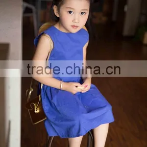 COOL KID ZONE 2016 Sleeveless Modern Cotton Linen Breathable Children Summer Girls Linen Dress thumbnail-3