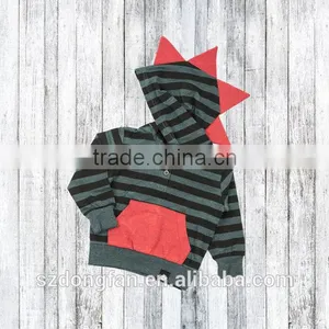 Long Sleeve Charcoal And Black Stripe Baby Children's Dino Hoodie thumbnail-2