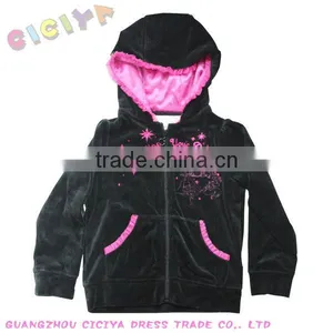 Girl's Fashion Velvet Jacket With Zipper up Design Winter Black Sweatshirt With Hood for Children Girls Wholesale Custom thumbnail-1