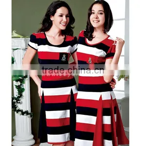 Custom Summer Casual Long Design Nightwear Women Striped Pajamas thumbnail-1