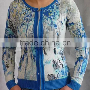 Ladies Round-neck Garment,zipper Cardigan,print Sweater thumbnail-1