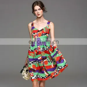 Ladies High Quality Linen v Neck Dress Designs Wide Strap Dress thumbnail-1