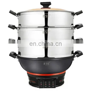 Multipurpose Home Appliance Stainless Steel Three Layers Electric Steamer Cooking Pot thumbnail-1