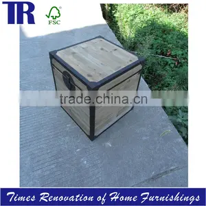 Wooden Box,square Solid Wood Box With Metal Binding,reclaimed Timber Box thumbnail-1