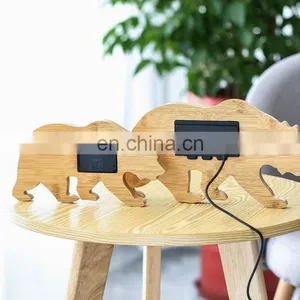 Creative Design Animal Bear Shaped Bedroom Desktop LCD Bamboo Digital Alarm Clock thumbnail-5
