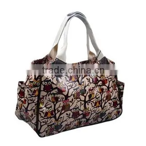Custom Owl Pattern Oilcloth Tote Bags Lady Shopper Bag Owl Printed Tote Bag thumbnail-2