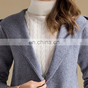 Casual Vintage Women's Winter Coat Custom Knitted Pure Cashmere Cardigan With Hood Winter Sweater thumbnail-5