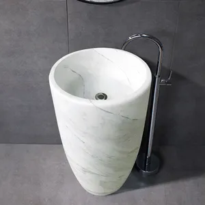 Modern Freestanding Bathroom Hand Wash Basin Natural Stone Carrara Marble Stone Pedestal Sink for Home Hotel Villa Bathroom Washbasin thumbnail-3