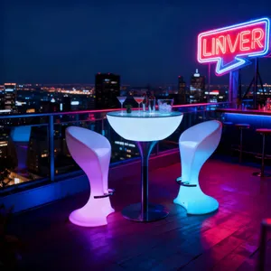Ice Bucket Table Light Double Bar Chair Nightclub KTV Party End Table Modern Colorful Plastic Commercial Furniture Led Light thumbnail-5