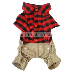 British Style Sanding Brushed Plaid Overalls Dog Clothes thumbnail-2