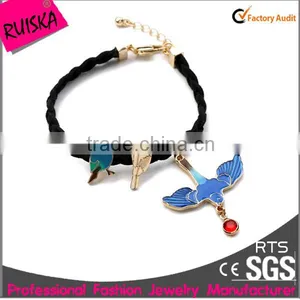 Bird Charms Black String Hand Woven Bracelet thumbnail-1