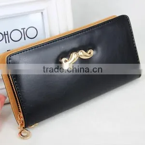 Women's Classic Multifunction PU Blue Coin Purse Wallet With Mustache thumbnail-5