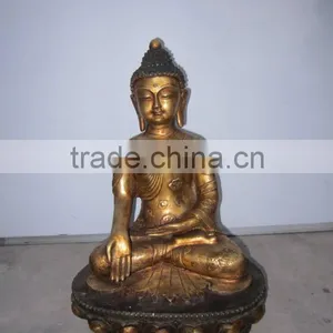 Antique Wood Laughing Buddha Statu thumbnail-1
