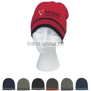 Customizable Men's Knit Beanie With Double Stripes thumbnail-1