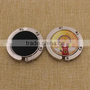 Custom Logo Printed Metal Purse Hanger /Round Bag Hanger With Soft Epoxy thumbnail-1
