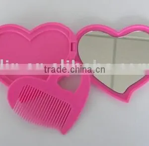 Plastic Heart Shape Makeup Mirror With Comb thumbnail-1