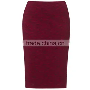 New Classic Fashion Women Midi Textured Red Pencil Skirt thumbnail-1