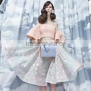 Thailand Fashion Dress Neck Boat off Shoulder Tops for Women Ladies Girls Knee Lenth Skirts Latest Suit thumbnail-4