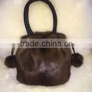 Korea Style Mink Fur Handbag With Mink Fur Pompoms for Ladies thumbnail-1