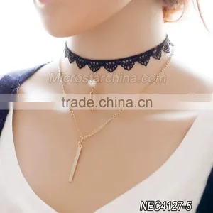2016 Fashion Woman Hot Sexy Black Lace Multi Layers Fancy Tattoo Choker Necklace 2pcs Set Vintage Lolita Necklace thumbnail-1