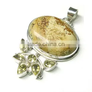 Semi Precious Gemstone Pendant 925 Sterling Silver Picture Jasper Jewelry thumbnail-1