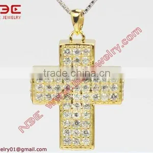 Wholesale Sterling Silver Jewelry, Gold Plated Cross Pendant, 925 Silver Necklace thumbnail-1