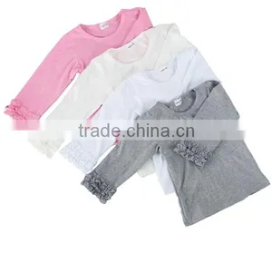 Wholesale 2016 Infant/toddler Baby Pure White/pink/grey/ivory Cotton Double Ruffle Girls Long Sleeves t Shirt thumbnail-1