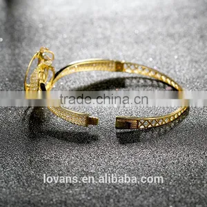 925 Sterling Silver Gold Plated Lion Head Bangle Bracelet SBG891Y thumbnail-3