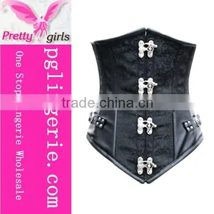 Wholesale Black 4 Steel Bone Latex Waist Trainer and Steampunk Corset thumbnail-2