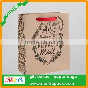 Kraft Paper Bag Winter Evergreen Christmas Trees Natural Brown Luxury Gift Large Bags thumbnail-1