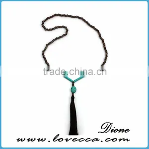 2016 Fashion Women Tassel Necklace Tiger Eye Beads Elegant Pendant Necklace With Tassel Pendant thumbnail-1