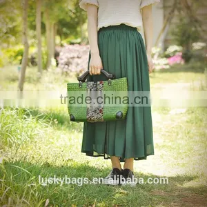 Hot Selling Cheap Thailand Straw Bag Green Handmade Beach Bag thumbnail-1