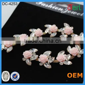 Newest Pink Roses Decorative Rhinestone Chain Trim thumbnail-6